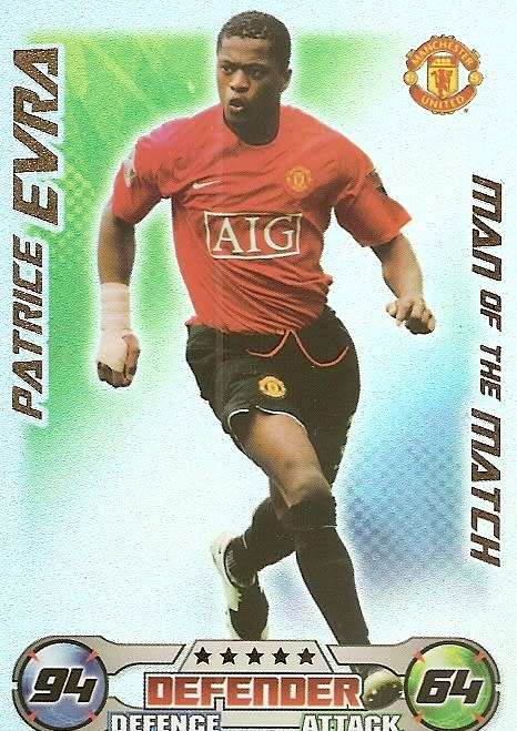 PATRICE EVRA - TOPPS `MATCH ATTAX` 2008/09 - FOIL `MAN of the MATCH` TRADING CARD