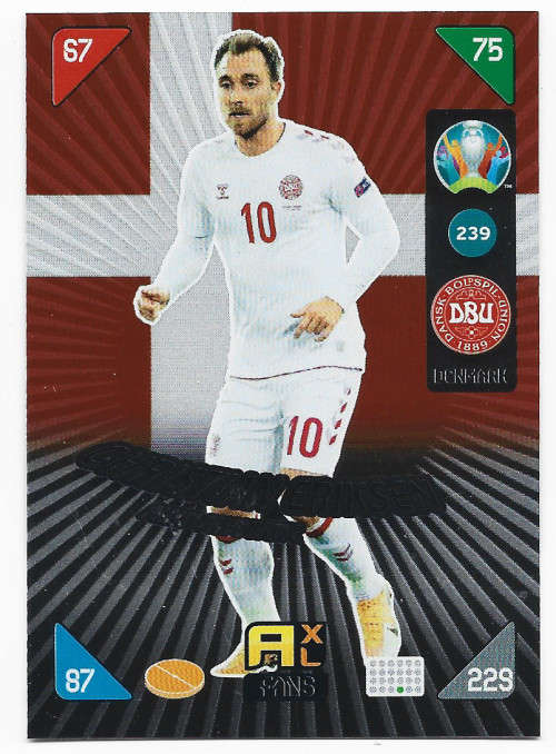 CHRISTIAN ERIKSEN - PANINI  `EURO 2020 KICK OFF` -  FOIL `FANS FAVOURITE` TRADING CARD 239