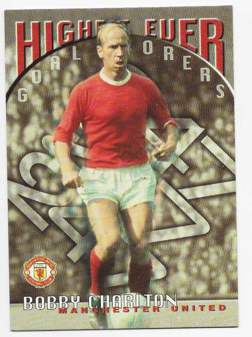 BOBBY CHARLTON - FUTERA `MANCHESTER UNITED 1997` COLLECTION - `HIGHEST GOALSCORER` TRADING CARD 82