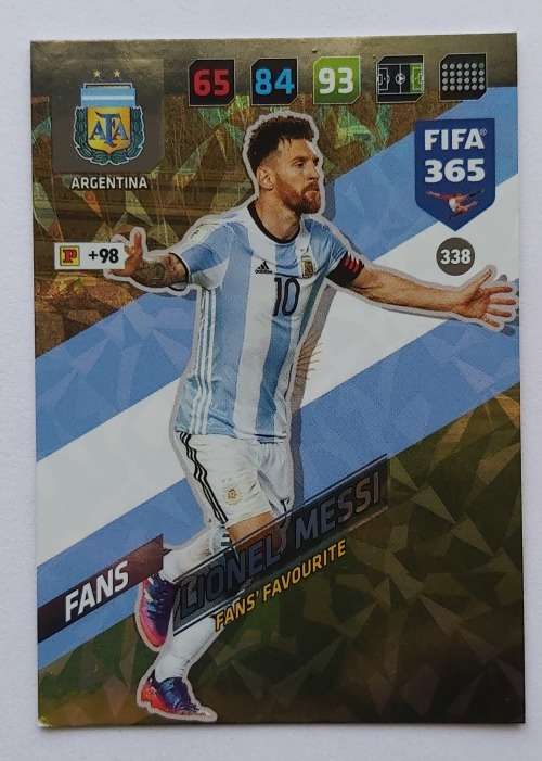 LIONEL MESSI  - PANINI `FIFA 365 2018 EDITION` - FOIL `FANS FAVOURITE` TRADING CARD 338