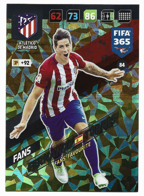 FERNANDO TORRES - PANINI `FIFA 365 2018` EDITION - FOIL `FANS FAVOURITE` TRADING CARD 84