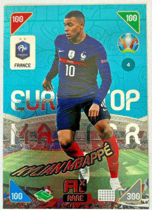 KYLIAN MBAPPE - PANINI `UEFA EURO 2020 KICK OFF` COLLECTION  - BLUE FOIL `TOP MASTER` TRADING CARD 4