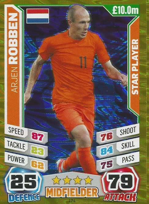 ARJEN ROBBEN - TOPPS `MATCH ATTAX WORLD CUP 2014` BRAZIL - FOIL `STAR PLAYER` TRADING CARD