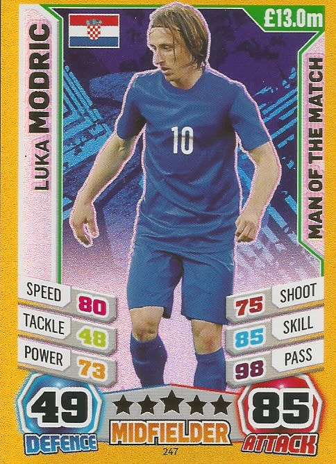 LUKA MODRIC - TOPPS `MATCH ATTAX WORLD CUP 2014` BRAZIL - FOIL `MAN of the MATCH` TRADING CARD
