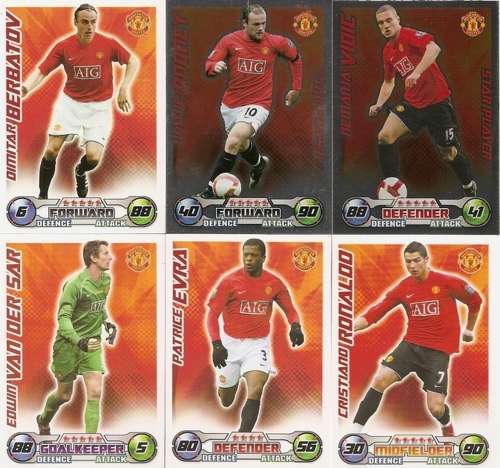 MANCHESTER UNITED FC - TOPPS `MATCH ATTAX` 2008/09 - COMPLETE TEAM SET of 18 TRADING CARDS