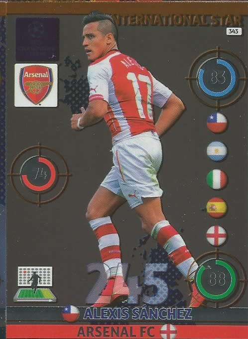 ALEXIS SANCHEZ - PANINI `CHAMPIONS LEAGUE`  2014/15 - FOIL `INTERNATIONAL STAR` TRADING CARD