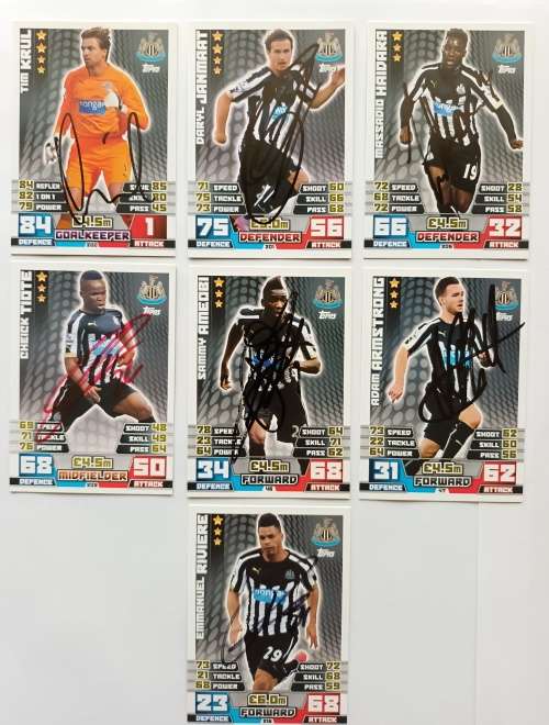NEWCASTLE UNITED - TOPPS `MATCH ATTAX` 2015 -  LOT of 7 Personally `AUTOGRAPHED` TRADING CARDS