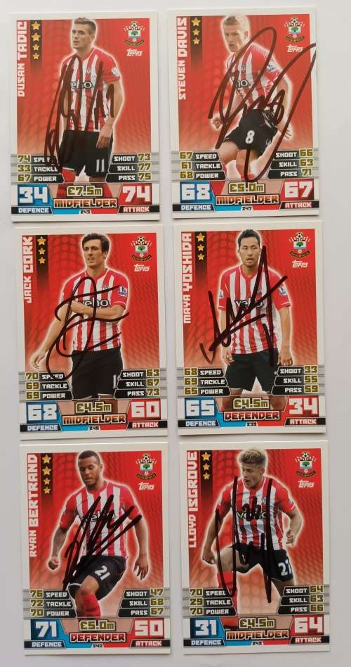 SOUTHAMPTON - TOPPS `MATCH ATTAX` 2015 -  LOT of 6 Personally `AUTOGRAPHED` TRADING CARDS