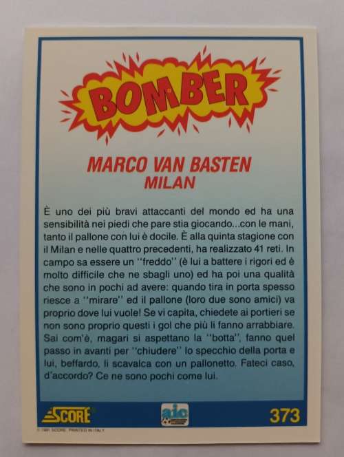 MARCO VAN BASTEN(Holand/AC Milan) - SCORE `Italian SERIE A` 1992 - RARE TRADING CARD A