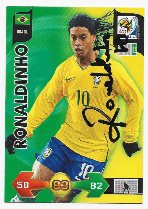 RONALDINHO (Brazil) - PANINI WORLD CUP 2010 -  RARE Personally `AUTOGRAPHED` TRADING CARD