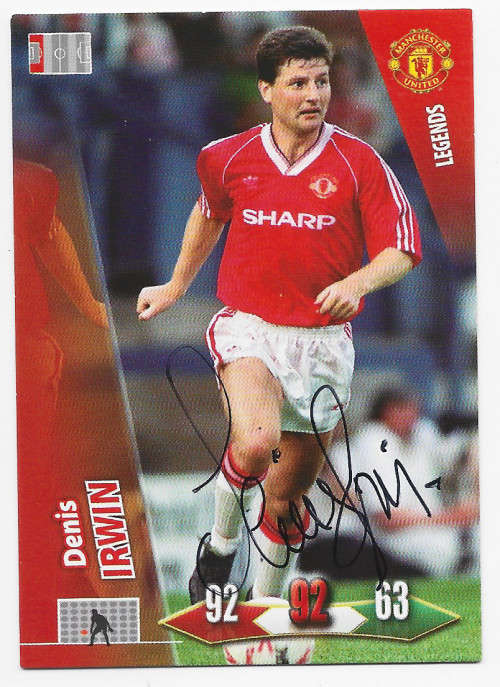 DENNIS IRWIN - PANINI `MANCHESTER UNITED 2011` COLLECTION - Personally Signed `LEGEND` Trading Card
