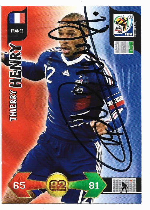 THIERRY HENRY (France) - PANINI WORLD CUP 2010 -  Personally `AUTOGRAPHED` TRADING CARD