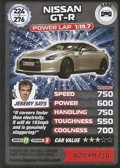 NISSAN GT-R  - `BBC` TOP GEAR TURBO CHALLENGE  - `RARE` TRADING CARD 224