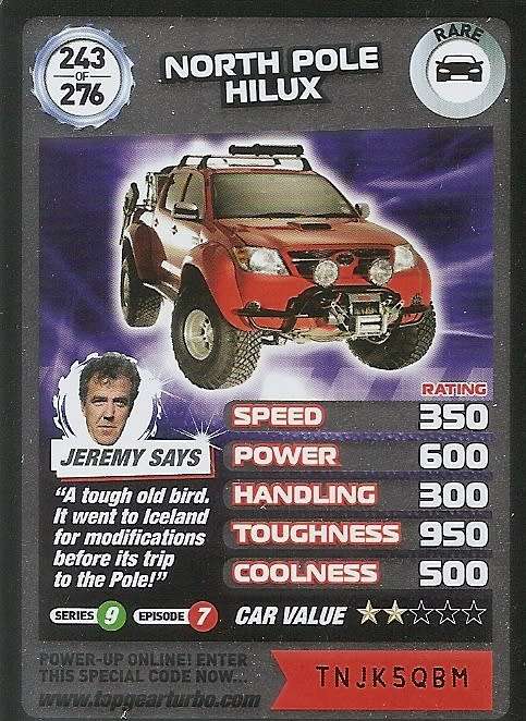 NORTH POLE HILUX - `BBC` TOP GEAR TURBO CHALLENGE  - `RARE` TRADING CARD 243