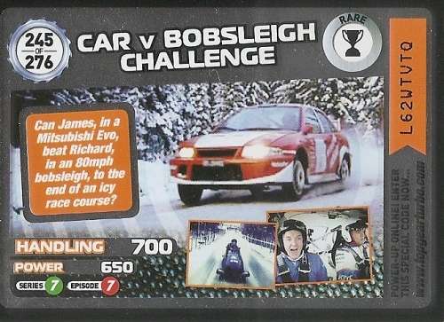 CAR vs BOBSLEIGH - `BBC` TOP GEAR TURBO CHALLENGE  - `RARE` TRADING CARD 245