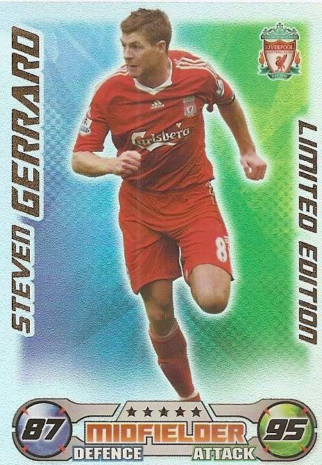 STEVEN GERARD - TOPPS MATCH ATTAX 2008/09 - `RARE` `LIMITED EDITION` TRADING CARD