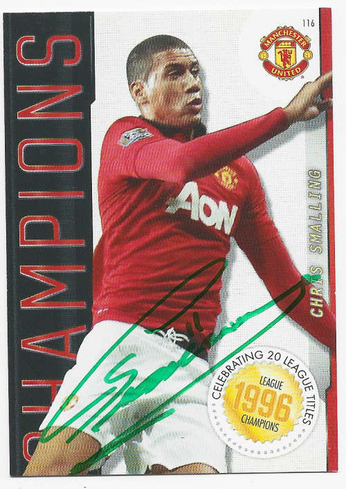 CHRIS SMALLING - PANINI Manchester United `ADRENALYN 2014` -  Signed `CHAMPIONS` TRADING CARD