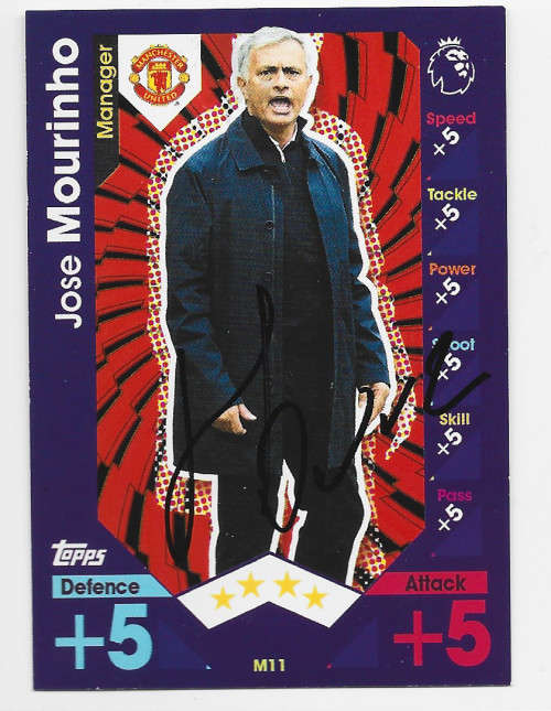 JOSE MOURINHO - TOPPS `MANCHESTER UNITED ` M/Attax 2017 - Personally Signed Trading Card