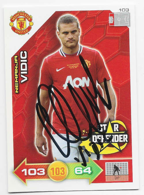 NEMANDJA VIDIC - PANINI `MANCHESTER UNITED 2012` COLLECTION - Personally Signed Trading Card