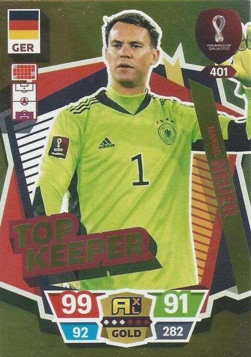 MANUEL NEUER - PANINI `FIFA WORLD CUP 2022` QATAR - RARE `TOP KEEPER` TRADING CARD 401