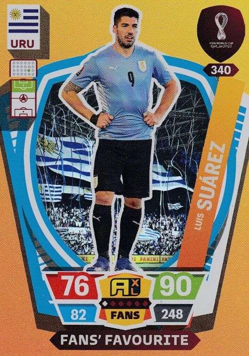 LUIS SUAREZ - PANINI `FIFA WORLD CUP 2022` QATAR - `FANS FAVOURITE` TRADING CARD 340