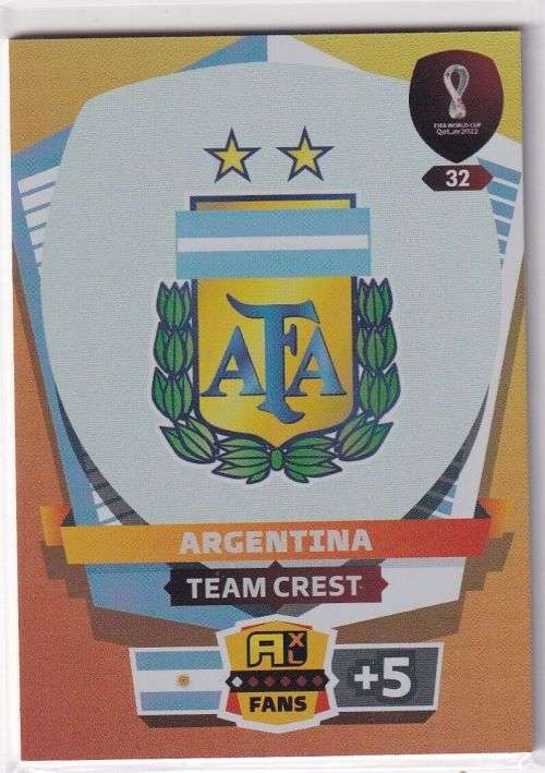 ARGENTINA - PANINI `FIFA WORLD CUP 2022` QATAR - `TEAM CREST` TRADING CARD 32