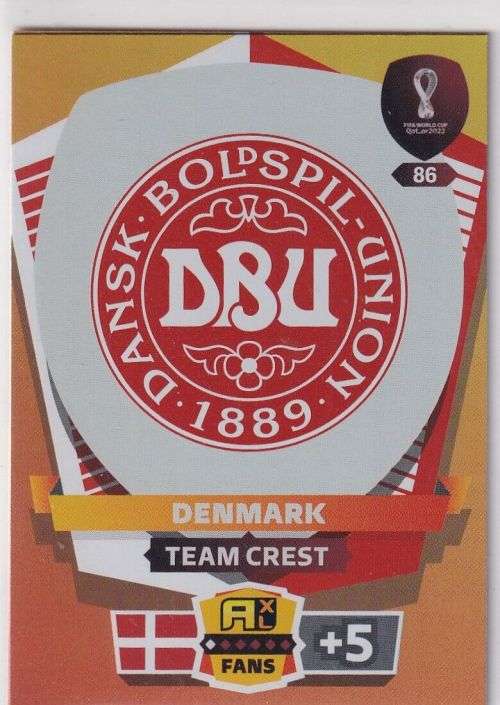 DENMARK - PANINI `FIFA WORLD CUP 2022` QATAR - `TEAM CREST` TRADING CARD 86