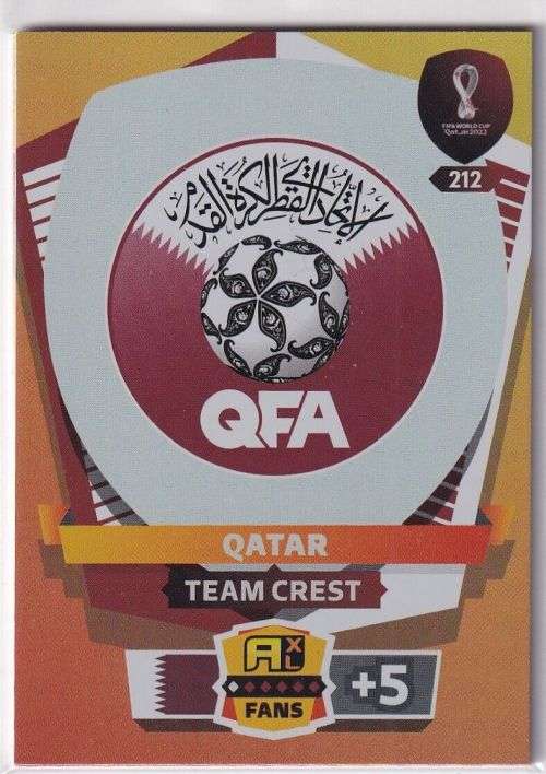 QATAR - PANINI `FIFA WORLD CUP 2022` QATAR - `TEAM CREST` TRADING CARD 212