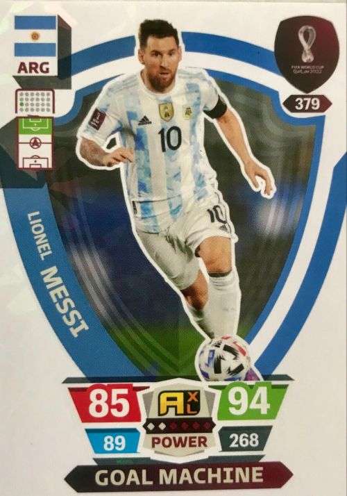 LIONEL MESSI - PANINI `FIFA WORLD CUP 2022` QATAR - RARE `GOAL MACHINE` TRADING CARD 379