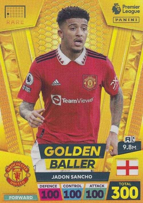 JADON SANCHO - PANINI Adrenalyn Eng. Premier League 2022/2023 - RARE `GOLDEN BALLER` TRADING CARD