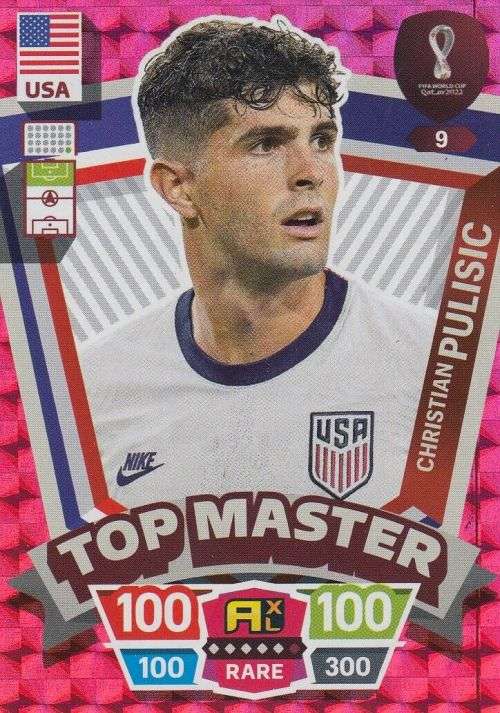 CHRISTIAN PULISIC - PANINI `FIFA WORLD CUP 2022` QATAR - RARE `TOP MASTER` TRADING CARD 9