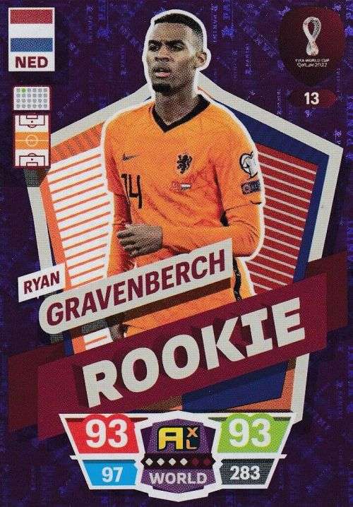 RYAN GRAVENBERCH - PANINI `FIFA WORLD CUP 2022` QATAR - RARE `ROOKIE` TRADING CARD 13