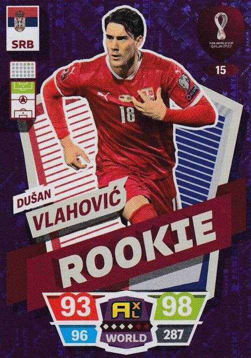 DUSAN VLAHOVIC - PANINI `FIFA WORLD CUP 2022` QATAR - RARE `ROOKIE` TRADING CARD 15