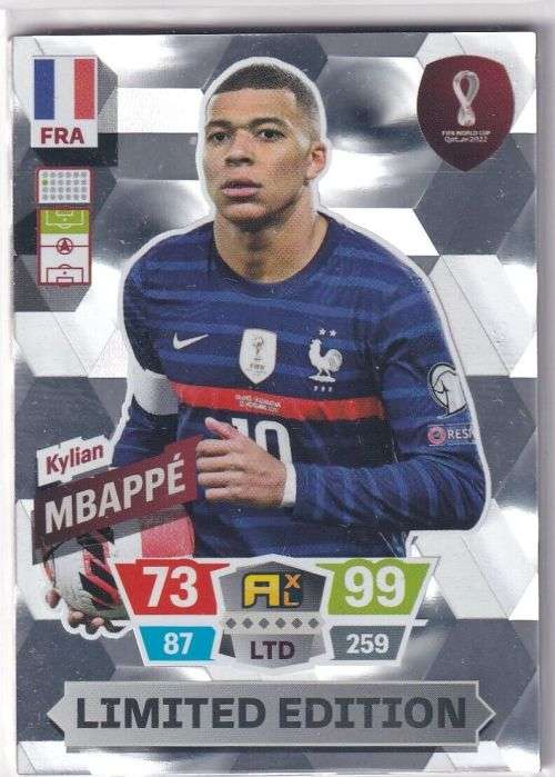 KYLIAN MBAPPE - PANINI `FIFA WORLD CUP 2022` QATAR - RARE `LIMITED EDITION` TRADING CARD