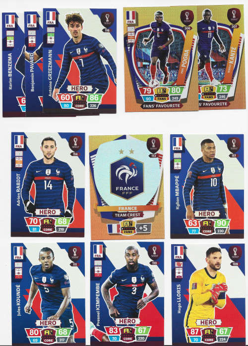 FRANCE - PANINI `FIFA WORLD CUP 2022` QATAR - COMPLETE 12 CARD TEAM TRADING CARD SET