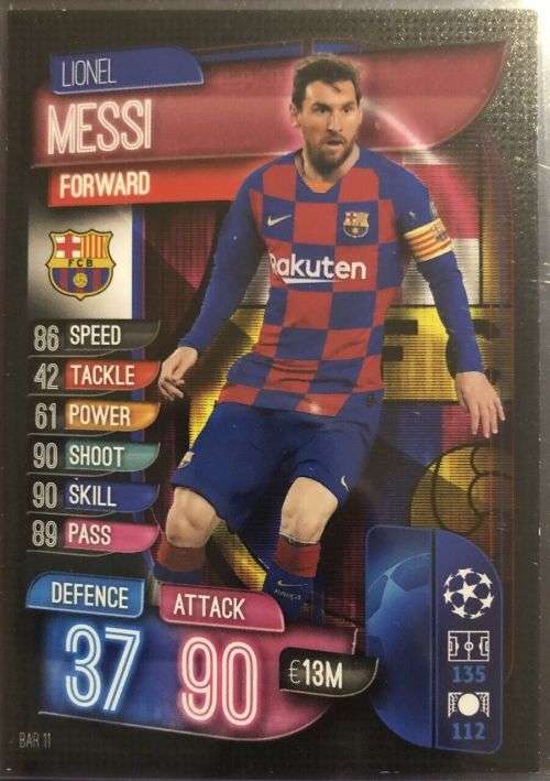 LIONEL MESSI - CHAMPIONS LEAGUE 2019/20 -  BASE  TRADING CARD BAR11
