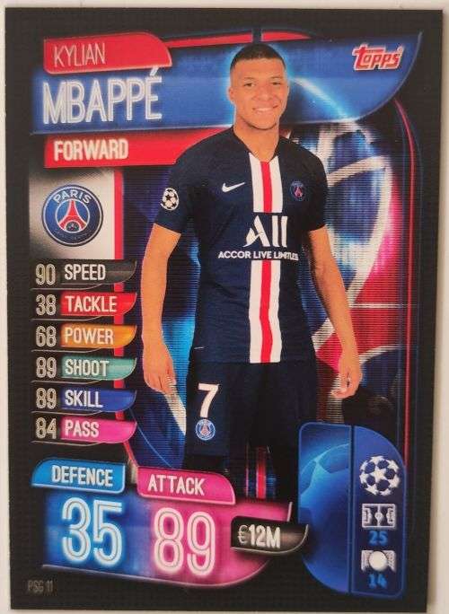 KYLIAN MBAPPE - TOPPS CHAMPIONS LEAGUE 2018/19 -  `BASE`  TRADING CARD PSG11