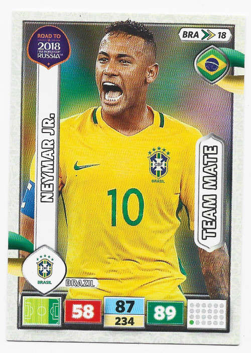 NEYMAR Jr - PANINI `Road to World Cup 2018` - RARE `BASE` TRADING CARD BRA18