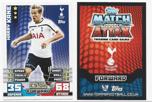 HARRY KANE (Spurs)  - TOPPS `MATCH ATTAX EPL` 2014/2015 - ROOKIE TRADING CARD