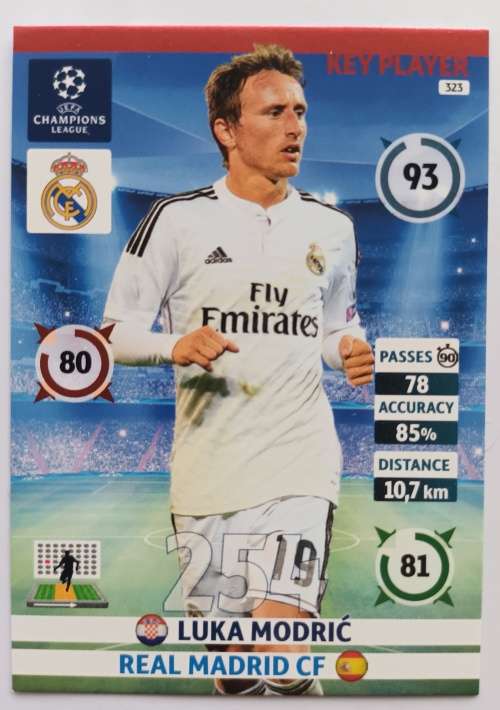 LUKA MODRIC - PANINI `CHAMPIONS LEAGUE` 2014/2015 - FOIL `KEY PLAYER` TRADING CARD
