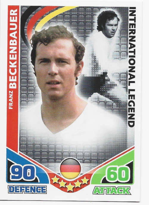 FRANZ BECKENBAUER - TOPPS `MATCH ATTAX WORLD CUP 2010` - `INTERNATIONAL LEGEND` TRADING CARD