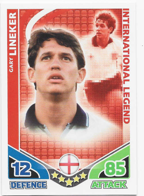 GARY LINEKER (Eng.) - TOPPS `MATCH ATTAX WORLD CUP 2010` - `INTERNATIONAL LEGEND` TRADING CARD