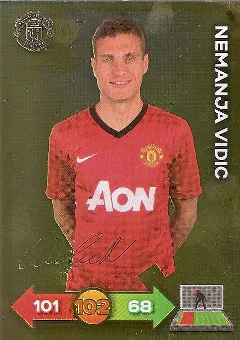 NEMANDJA VIDIC - PANINI `MANCHESTER UNITED ADRENALYN XL 2013` - RARE `GOLD FOIL AUTO` CARD 89