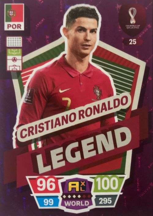 CRISTIANO RONALDO - PANINI `FIFA WORLD CUP 2022` QATAR - RARE `LEGEND` TRADING CARD 25