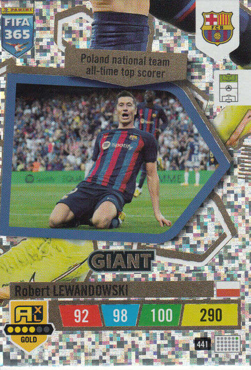 ROBERT LEWANDOWOSKI - PANINI `FIFA 365 COLLECTION` 2023 - SILVER `GIANT` FOIL TRADING CARD 441