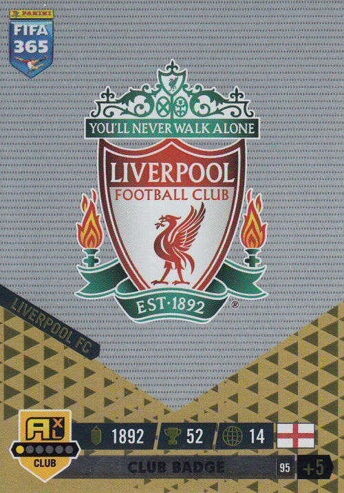 LIVERPOOL FC - PANINI `FIFA 365 COLLECTION` 2023 - `CLUB BADGE` FOIL TRADING CARD 95