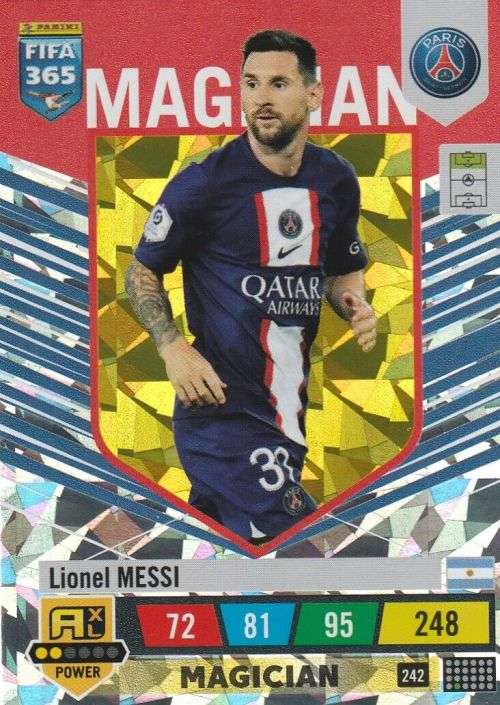 LIONEL MESSI - PANINI `FIFA 365 COLLECTION` 2023 - `MAGICIAN` FOIL TRADING CARD 242