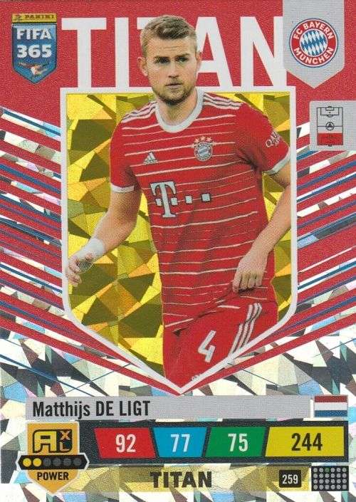 MATHIJS DE LIGT - PANINI `FIFA 365 COLLECTION` 2023 - `TITAN` FOIL TRADING CARD 259
