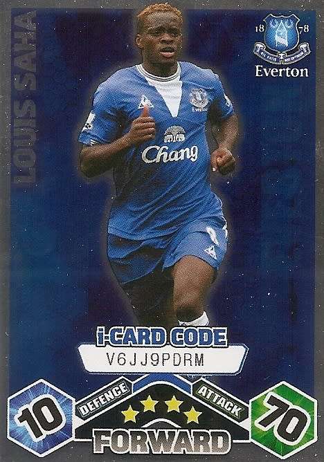 LOUIS SAHA - TOPPS`MATCH ATTAX EXTRA`2009/10 - FOIL `I CARD` TRADING CARD