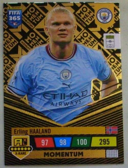 ERLING HAALAND - PANINI `FIFA 365 COLLECTION` 2023 - ULTRA RARE GOLD `MOMENTUM` FOIL TRADING CARD